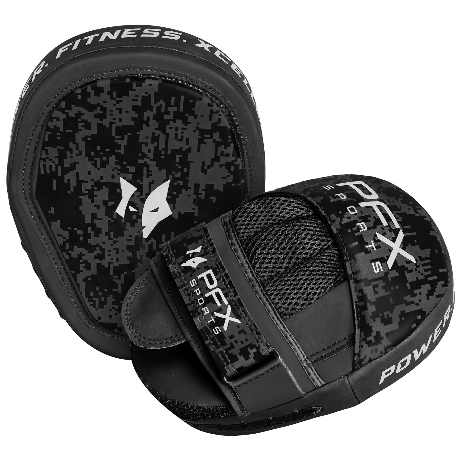 Close-up of PFX focus mitt's multi-layered padding and ergonomic palm dome, emphasizing impact absorption and trainer comfort. 