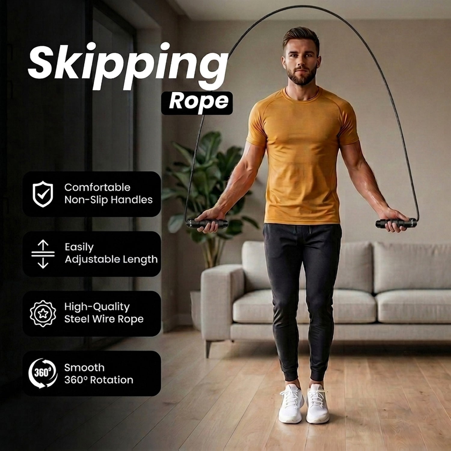 PFX Sports Adjustable Skipping Rope – Steel Wire Jump Rope with Non-Slip Handles & 360° Ball Bearings