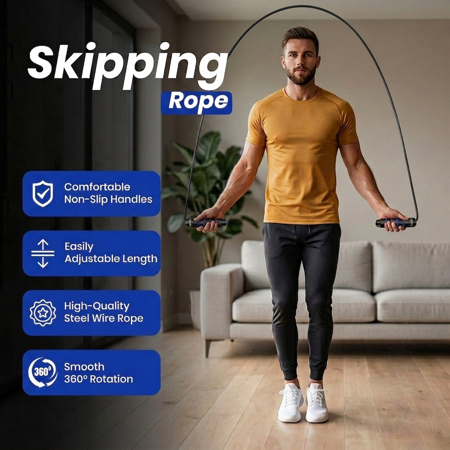 PFX Sports Adjustable Skipping Rope – Steel Wire Jump Rope with Non-Slip Handles & 360° Ball Bearings
