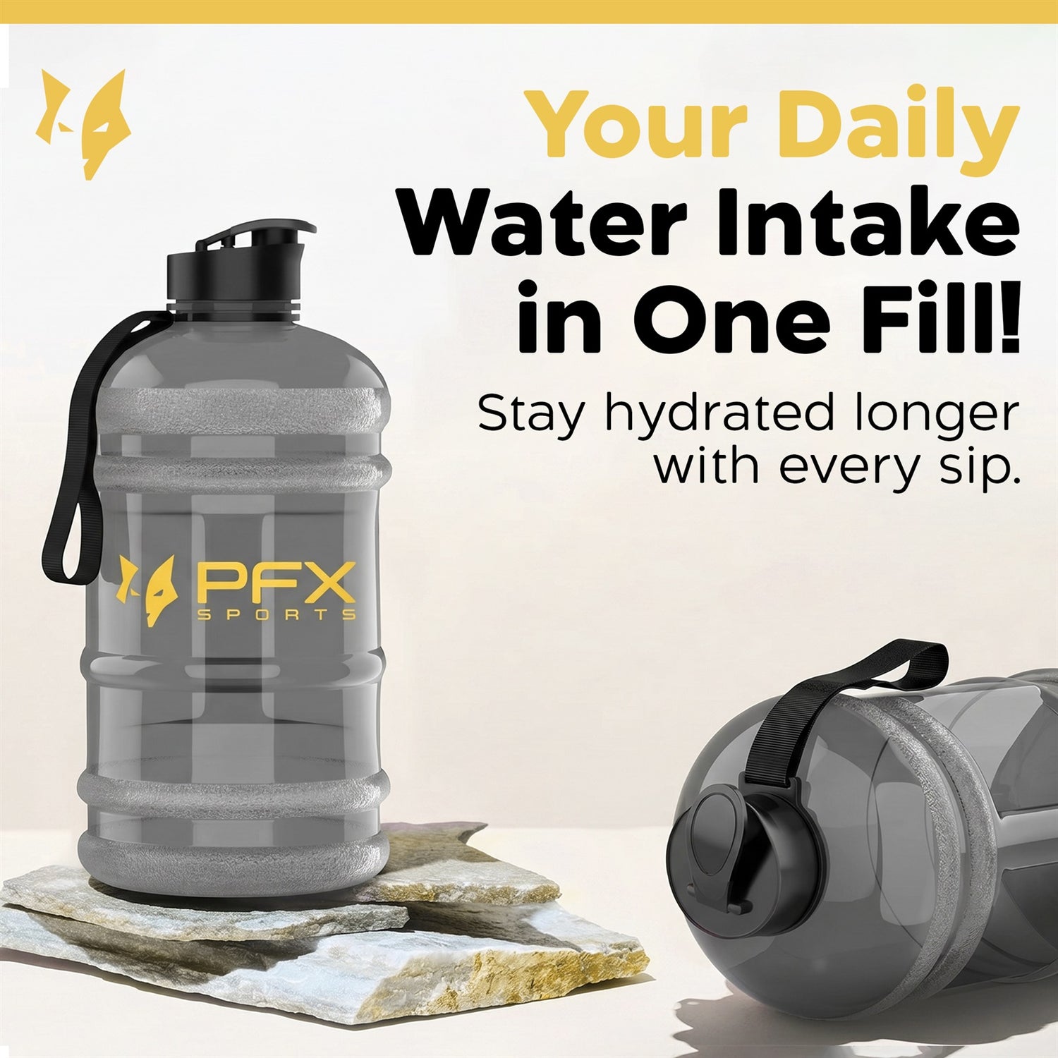 PFX Sports Large Capacity Gym Water Bottle with Leak-Proof Pop Cap & Carry Strap