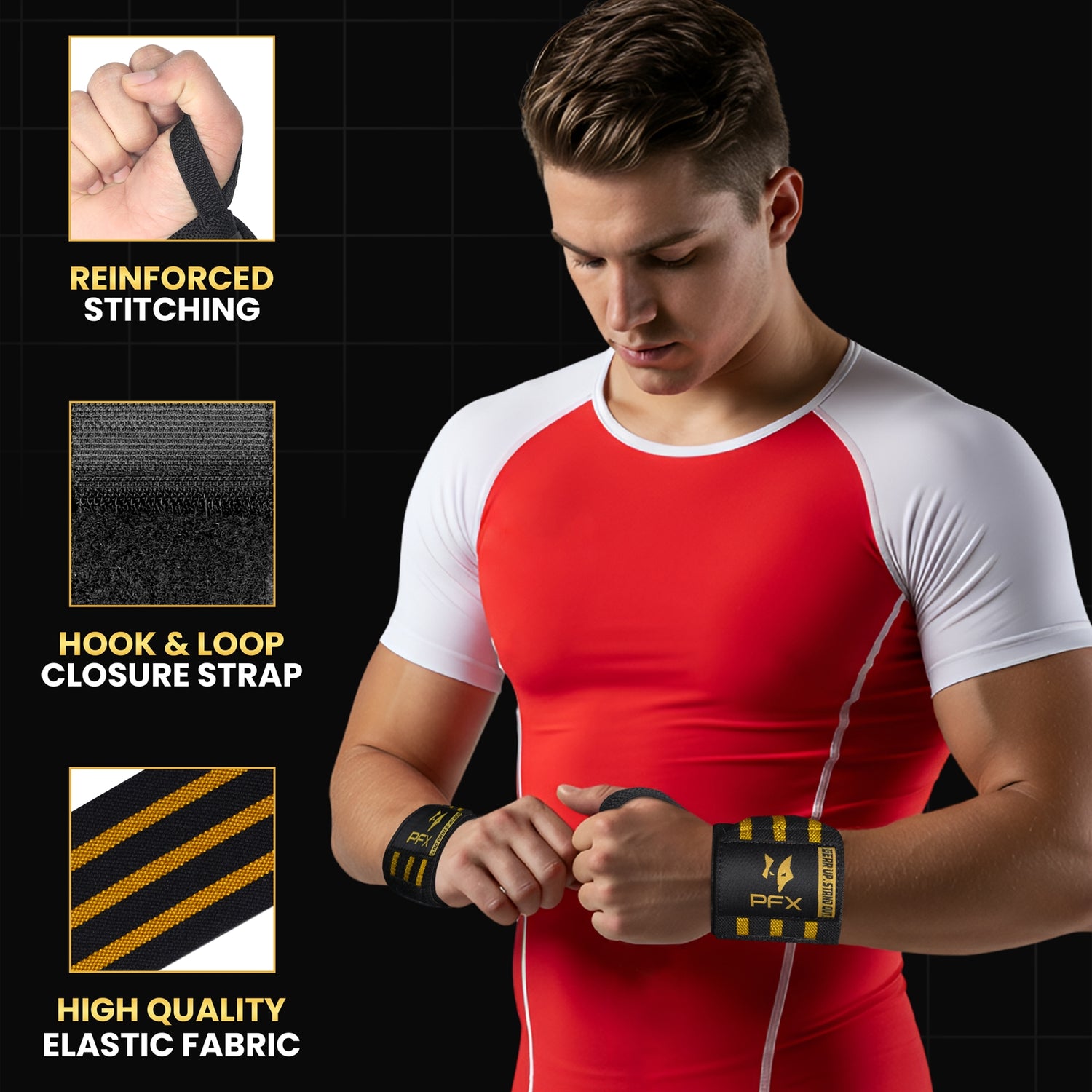 PFX Golden Series "Three-Line" Wrist Wraps – Maximum Competition Support