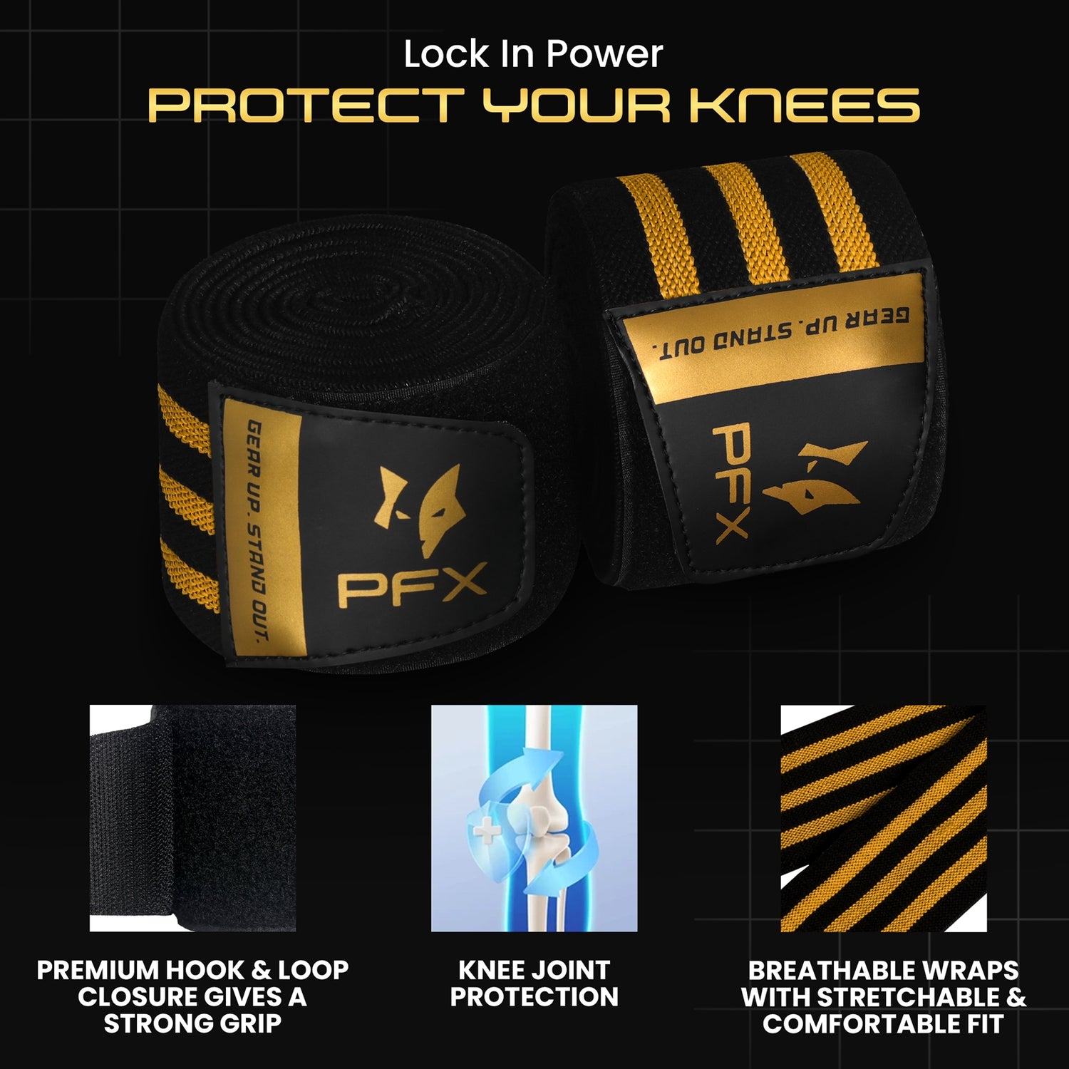 PFX Golden Series Professional Knee Wraps – Elite Support & Stability