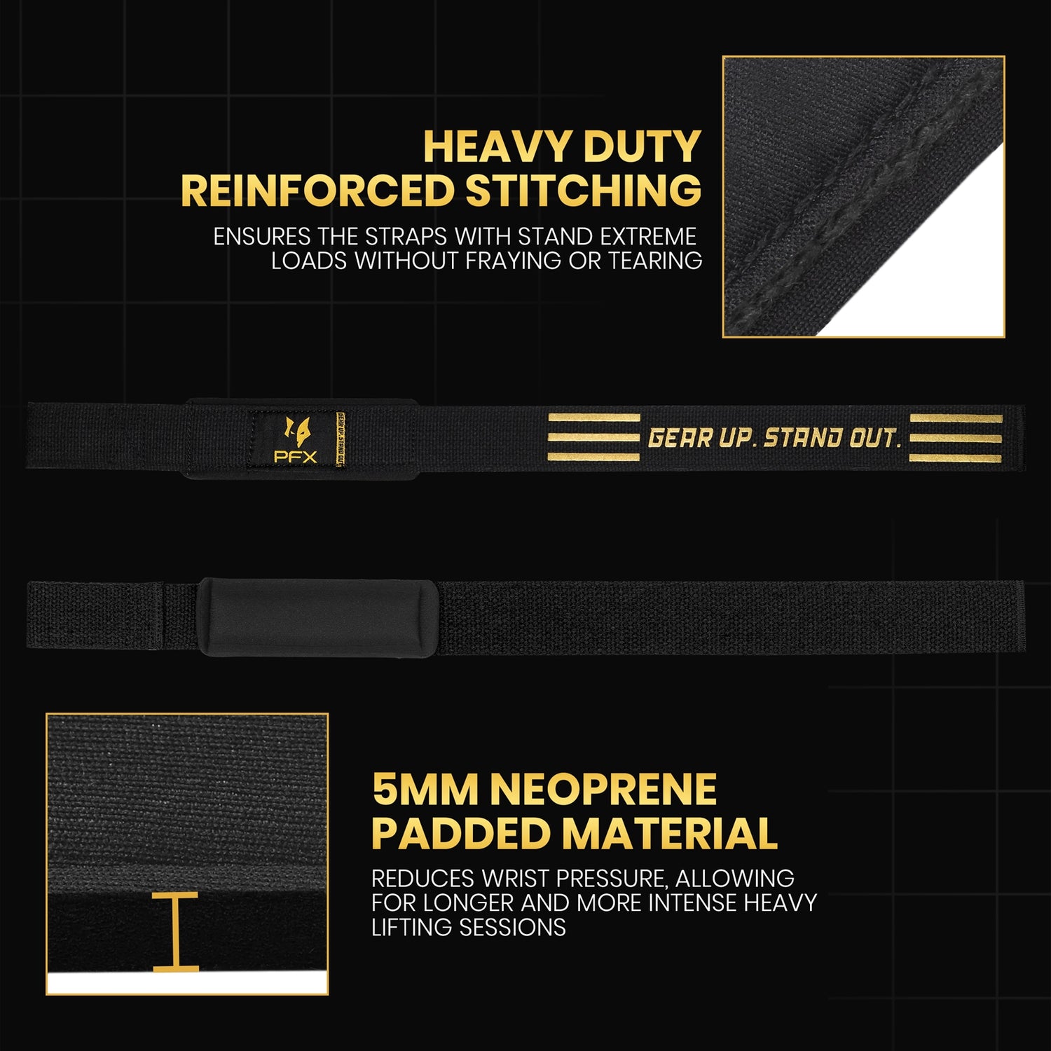 PFX Golden Series Weightlifting Straps – Elite Grip Enhancement