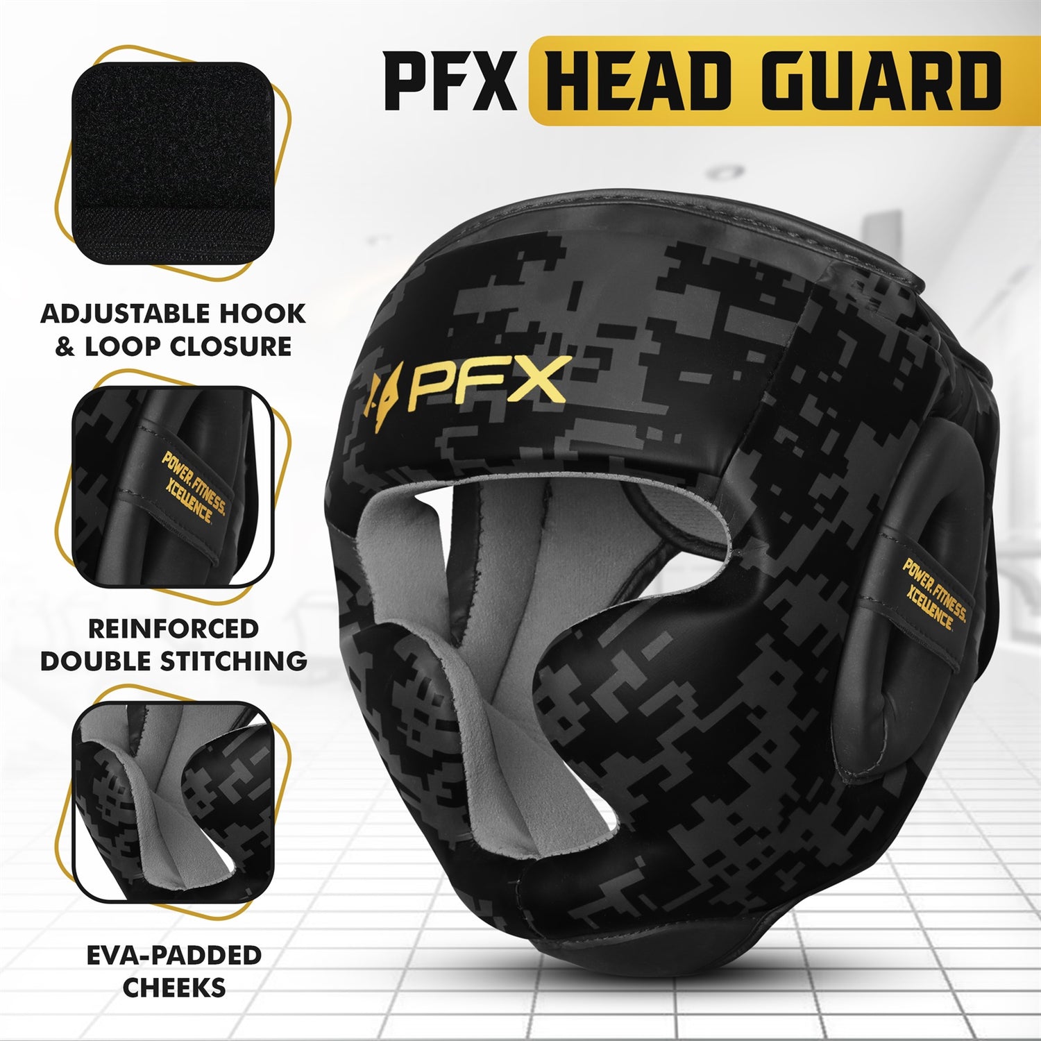 PFX Sports Digital Camo Headguard | Premium Leather Boxing Head Gear for Sparring & Training