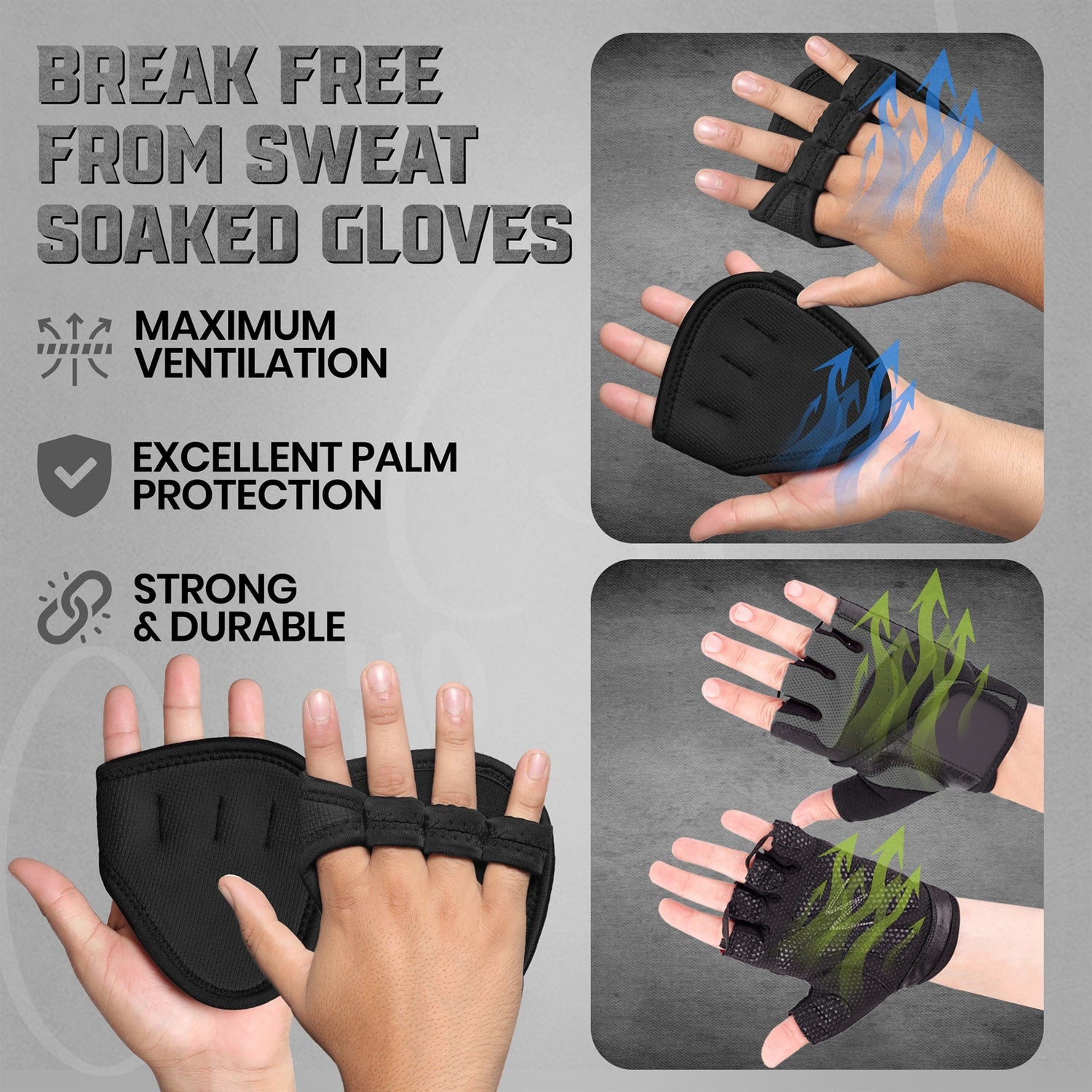 PFX Sports Fusion Anti-Slip Grip Pads | Weightlifting Palm Protectors (One Size Fits All)