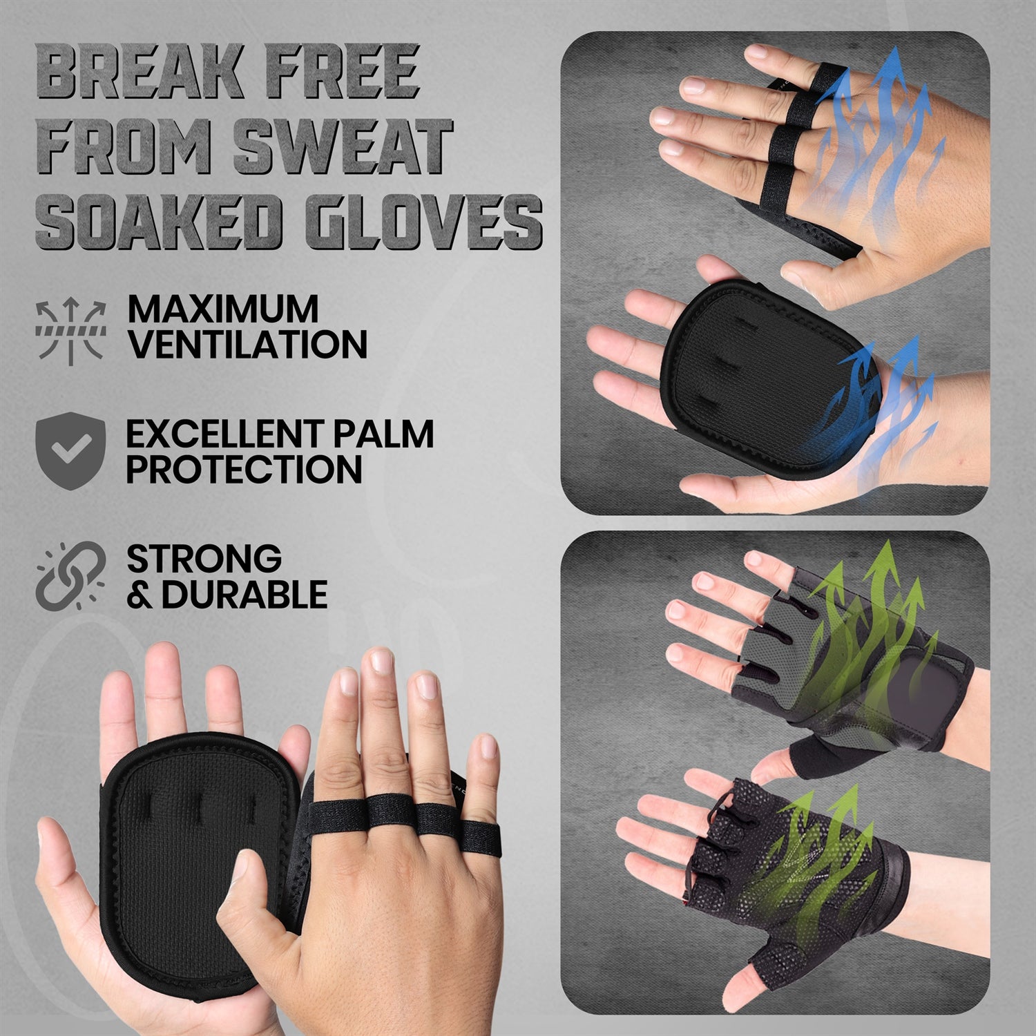 PFX Sports Pro-Grip Anti-Slip Grip Pads | Weightlifting Palm Protectors (One Size Fits All)