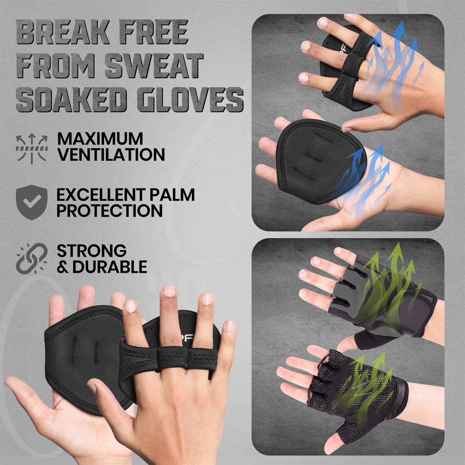 PFX Sports Classic Anti-Slip Grip Pads | Weightlifting Palm Protectors (One Size Fits All)