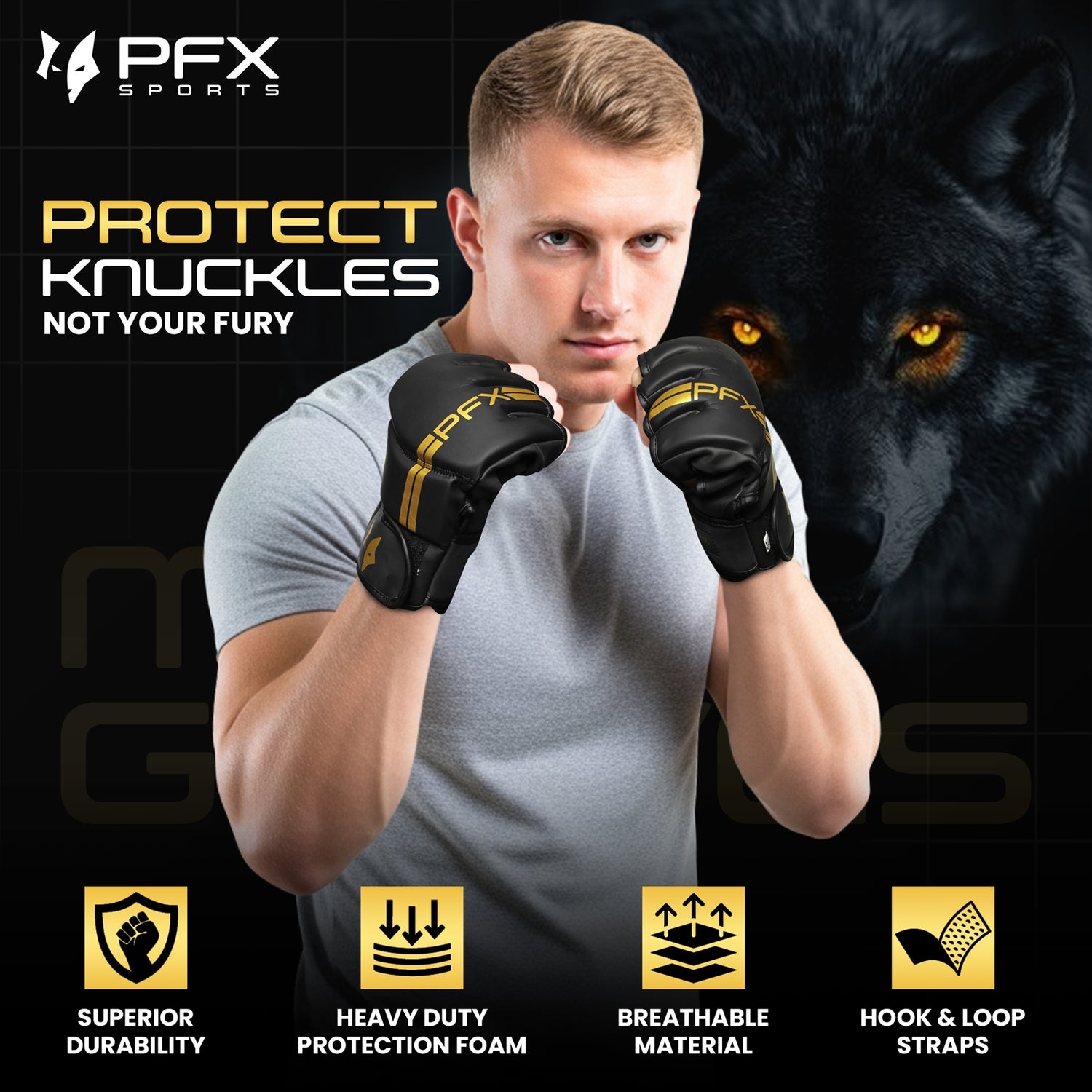 PFX Golden Series MMA Sparring Gloves – Elite Combat Performance