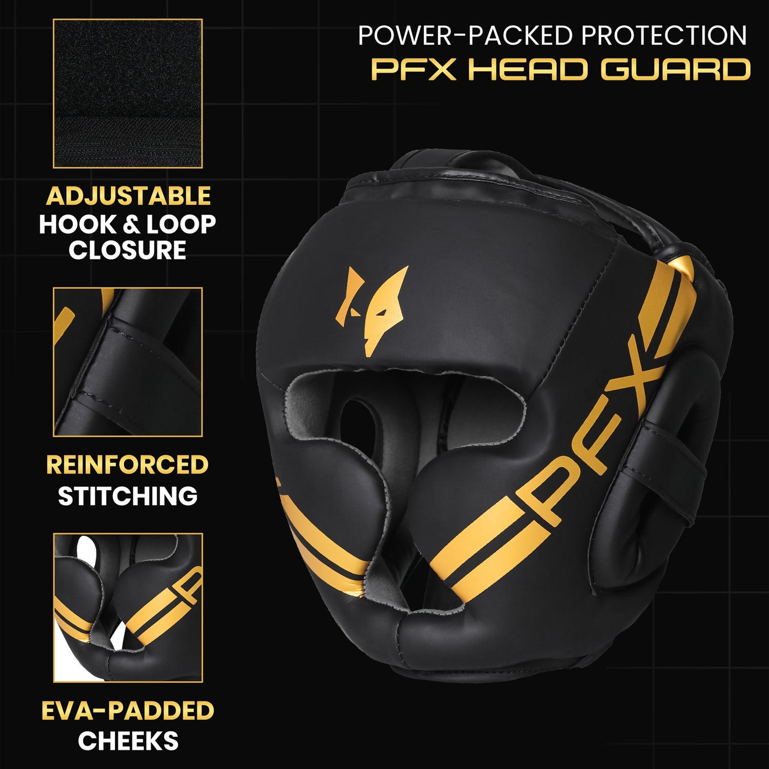 PFX Sports Golden Series Headguard | Premium Leather Boxing Headgear for Sparring & Training