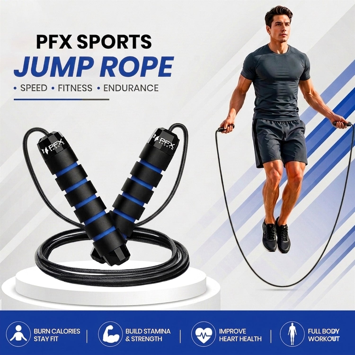PFX Sports Adjustable Skipping Rope – Steel Wire Jump Rope with Non-Slip Handles & 360° Ball Bearings
