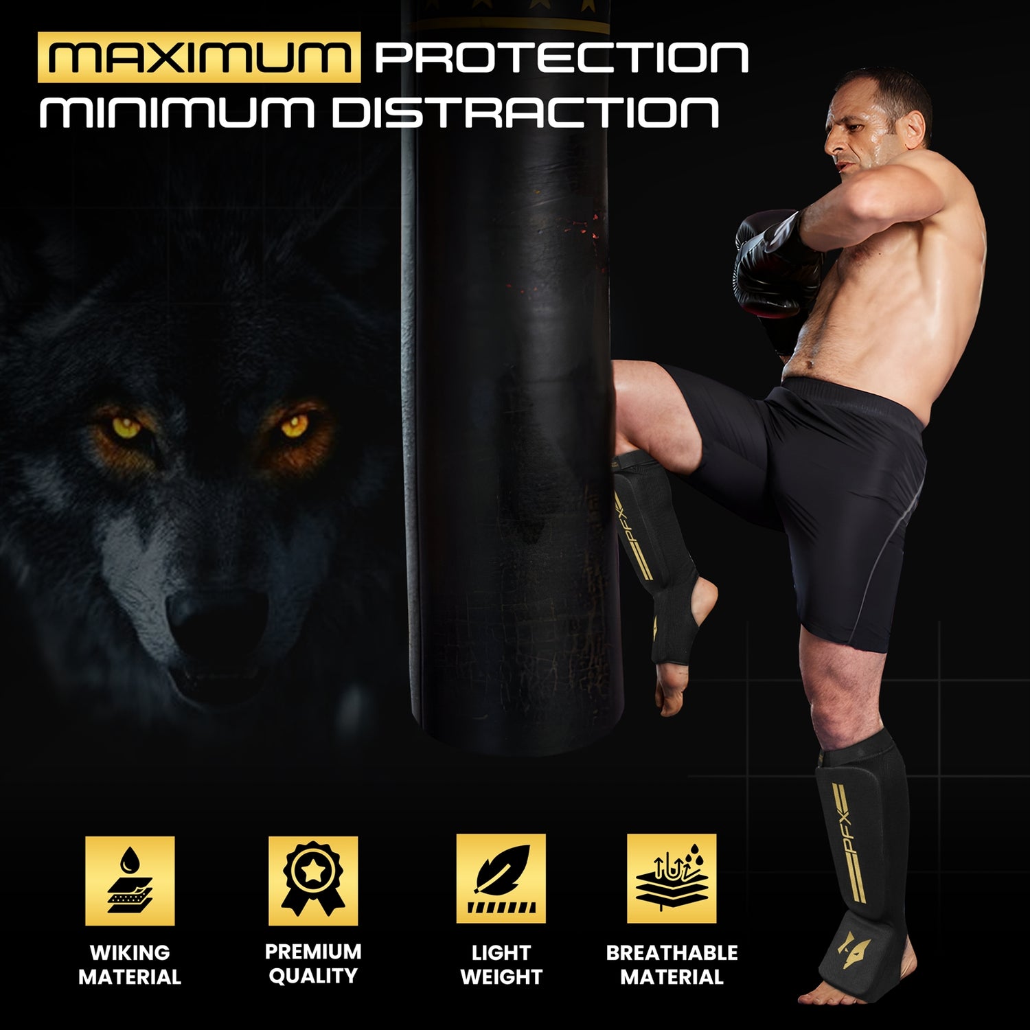 PFX Golden Series Hosiery Shin Guards – Lightweight MMA & Muay Thai Protection