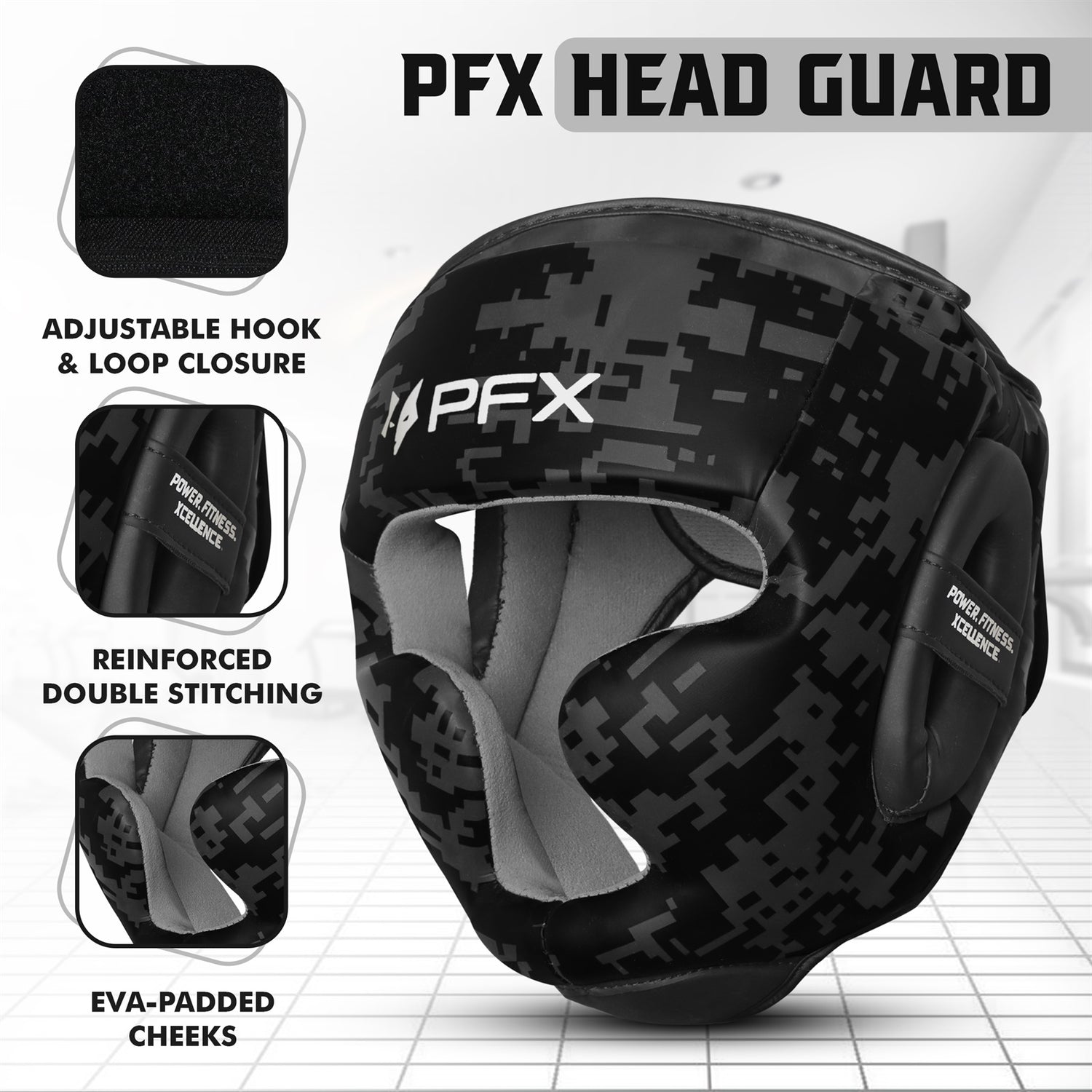 PFX Sports Digital Camo Headguard | Premium Leather Boxing Head Gear for Sparring & Training
