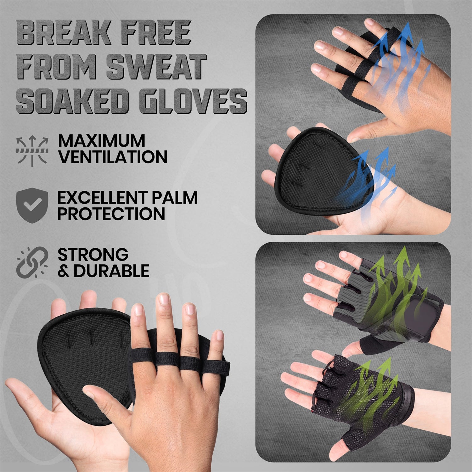 PFX Sports Elite Anti-Slip Grip Pads | Weightlifting Palm Protectors (One Size Fits All)