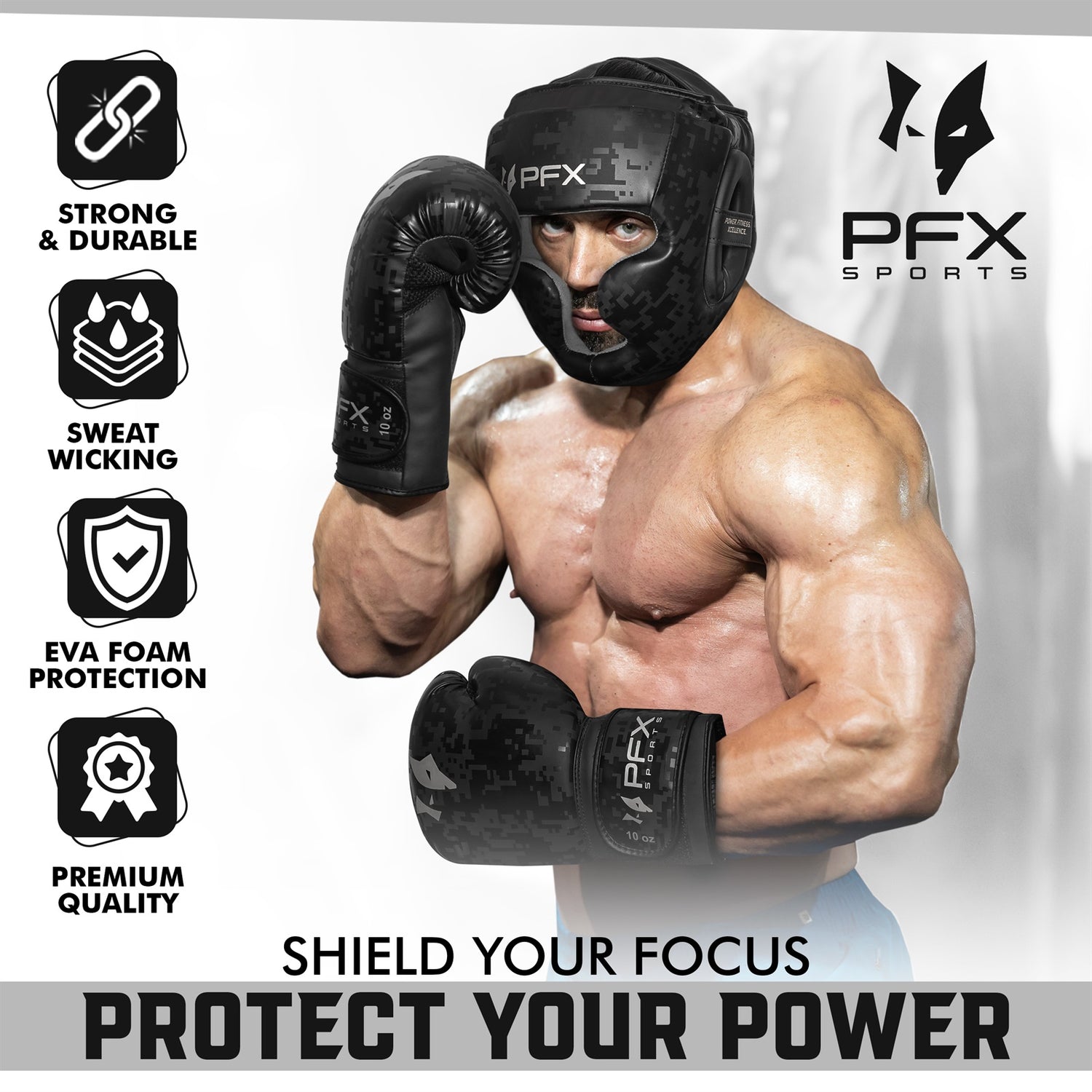 PFX Sports Digital Camo Headguard | Premium Leather Boxing Head Gear for Sparring & Training