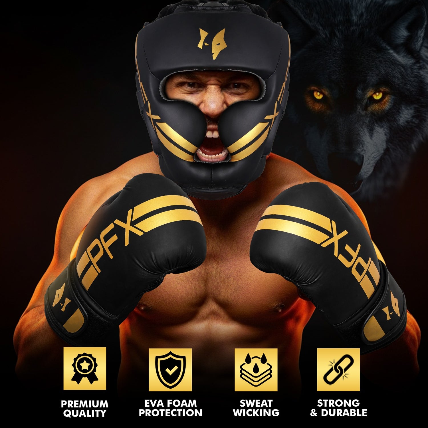 PFX Sports Golden Series Headguard | Premium Leather Boxing Headgear for Sparring & Training