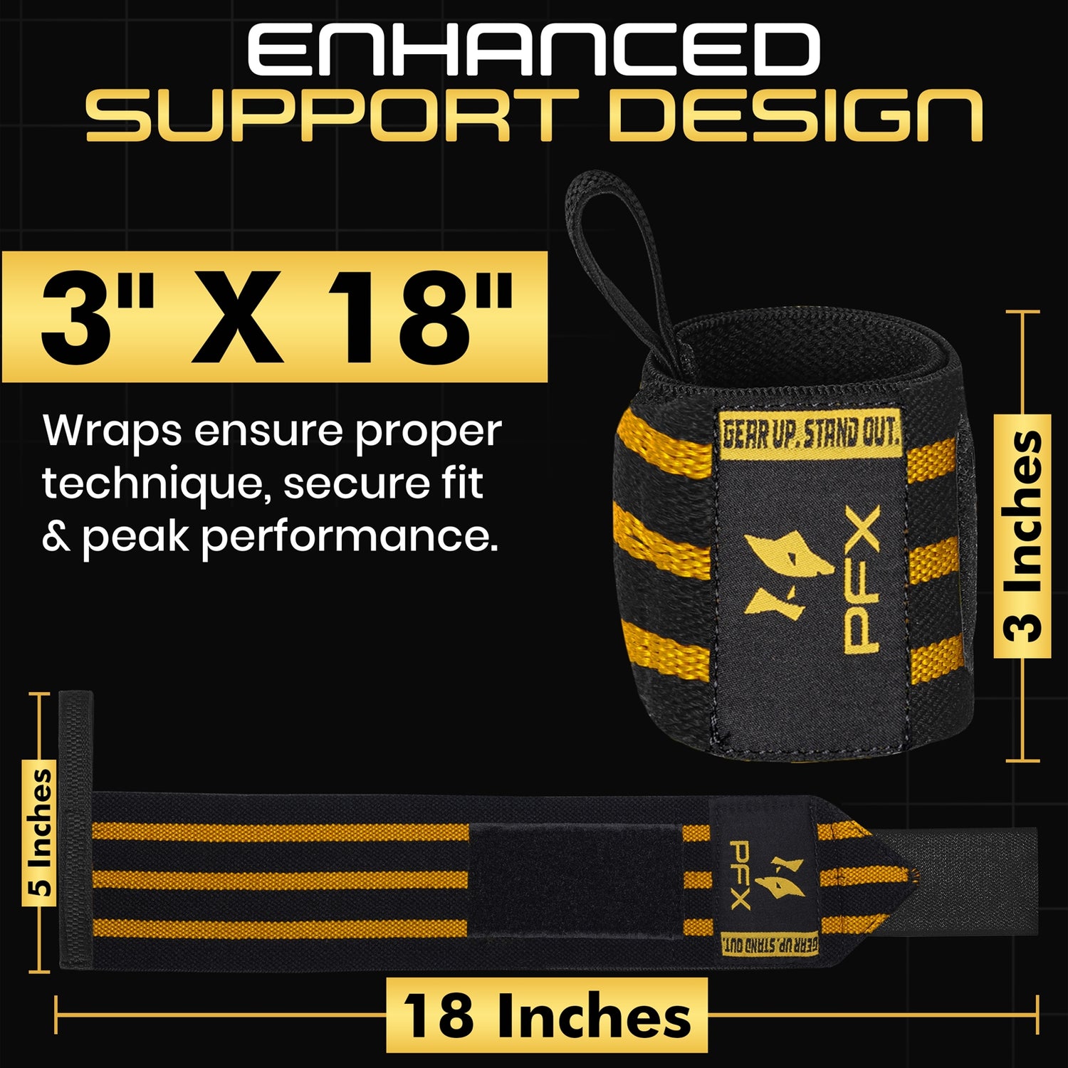 PFX Golden Series "Three-Line" Wrist Wraps – Maximum Competition Support