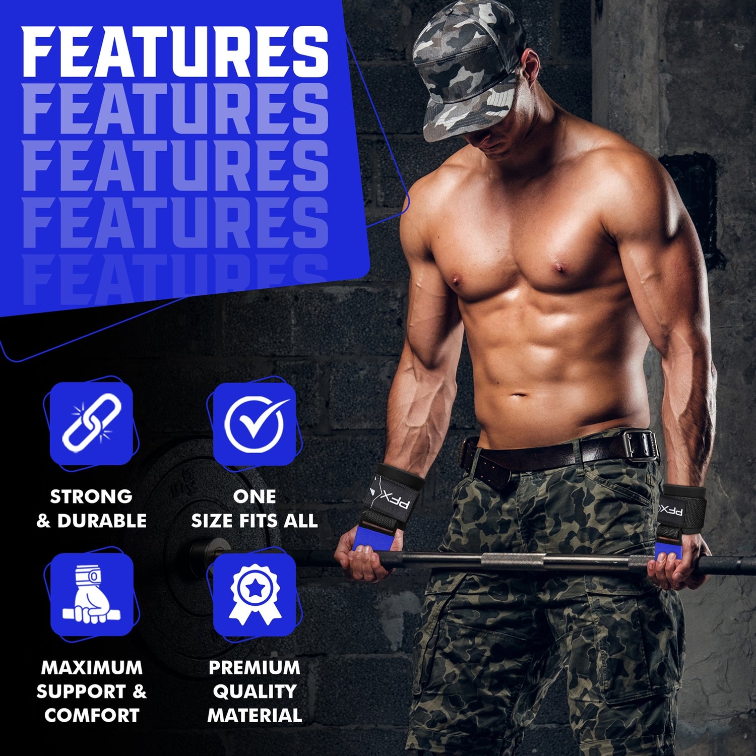 PFX Sports Weight Lifting Hooks – Heavy-Duty Steel Hook Straps for Dea