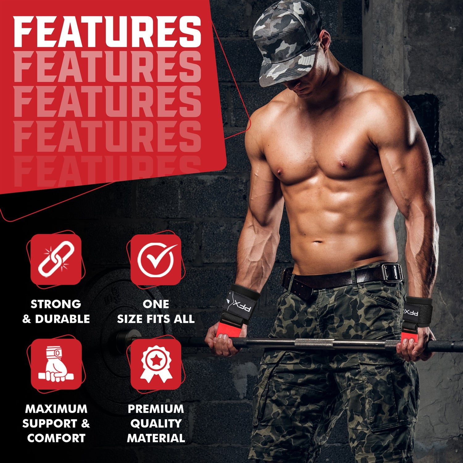 PFX Sports Weight Lifting Hooks – Heavy-Duty Steel Hook Straps for Deadlifts, Pull-Ups, and Strength Training