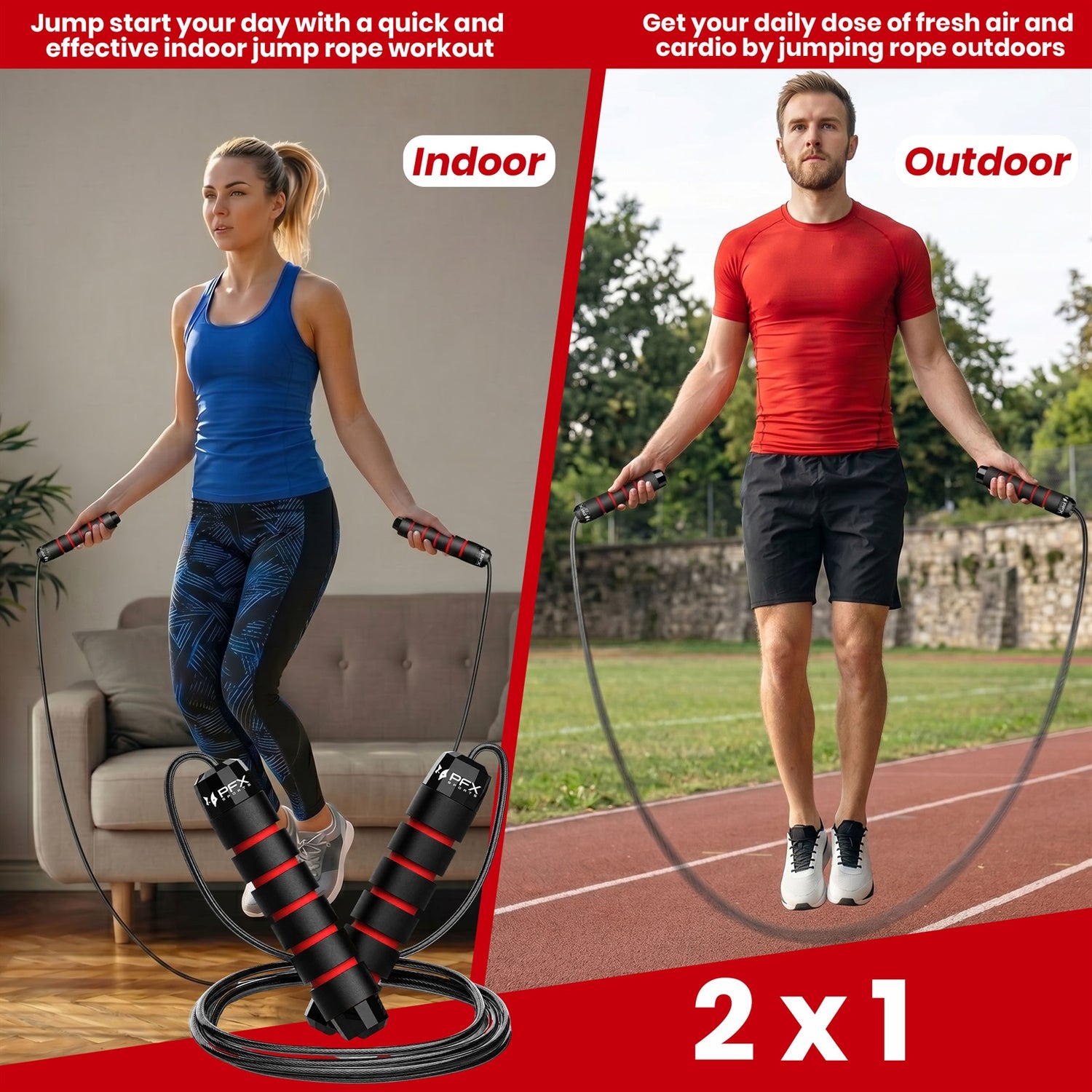 PFX Sports Adjustable Skipping Rope – Steel Wire Jump Rope with Non-Slip Handles & 360° Ball Bearings