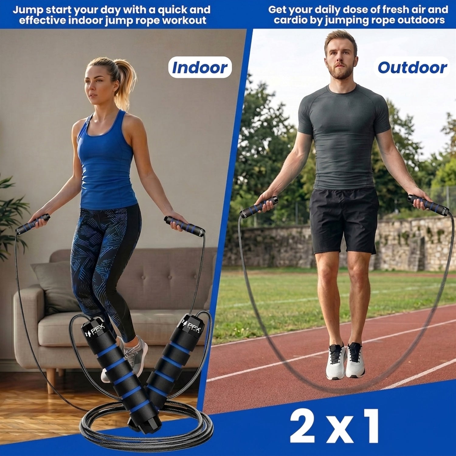 PFX Sports Adjustable Skipping Rope – Steel Wire Jump Rope with Non-Slip Handles & 360° Ball Bearings