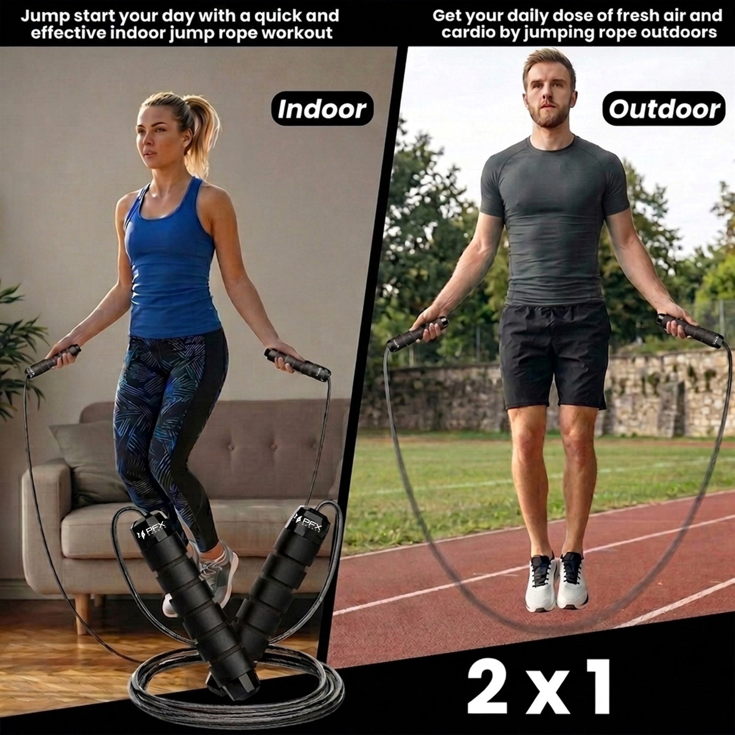PFX Sports Adjustable Skipping Rope – Steel Wire Jump Rope with Non-Slip Handles & 360° Ball Bearings