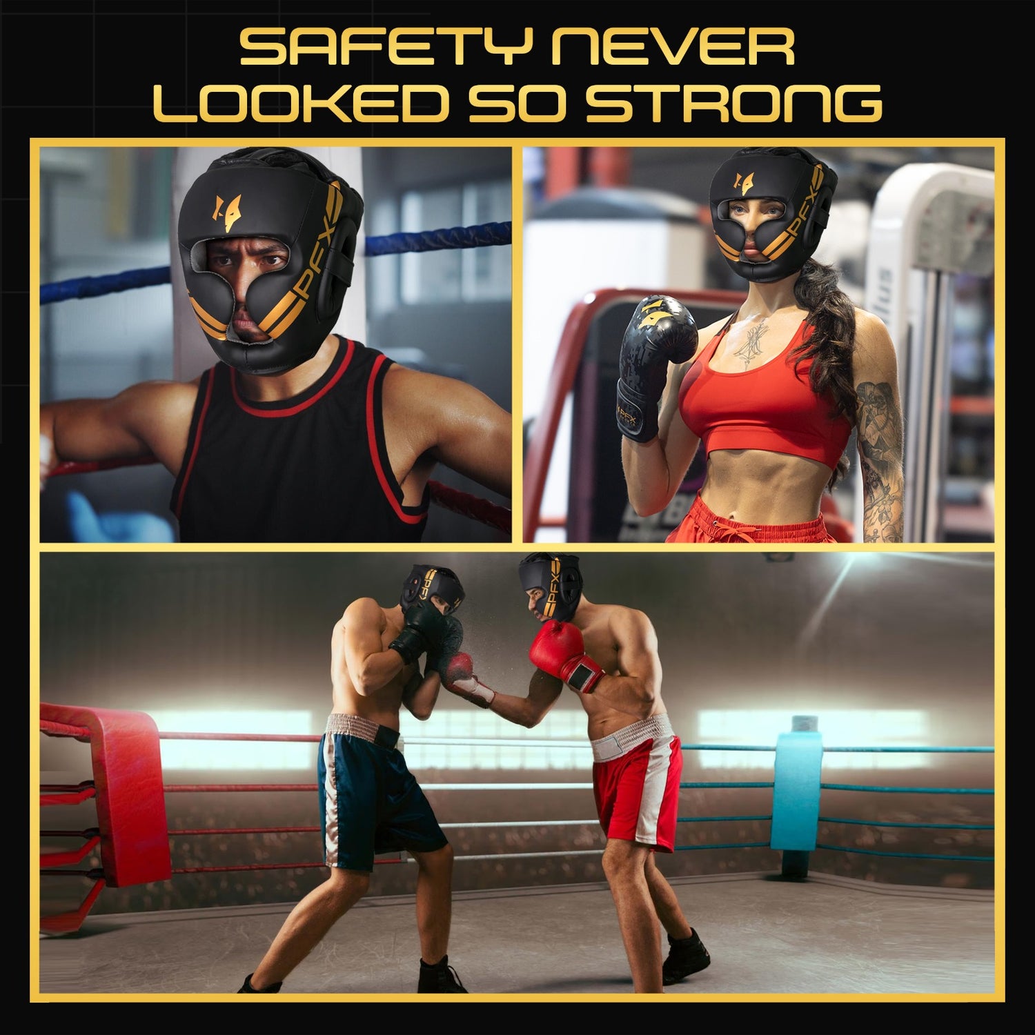 PFX Sports Golden Series Headguard | Premium Leather Boxing Headgear for Sparring & Training