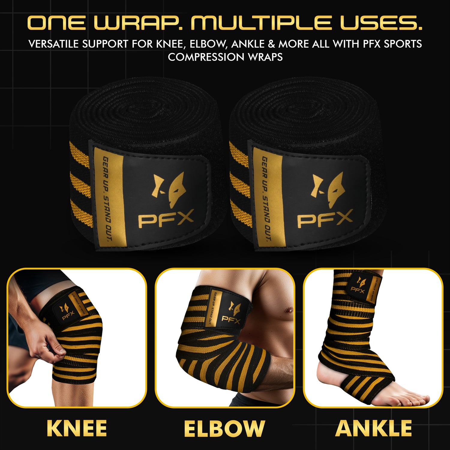 PFX Golden Series Professional Knee Wraps – Elite Support & Stability