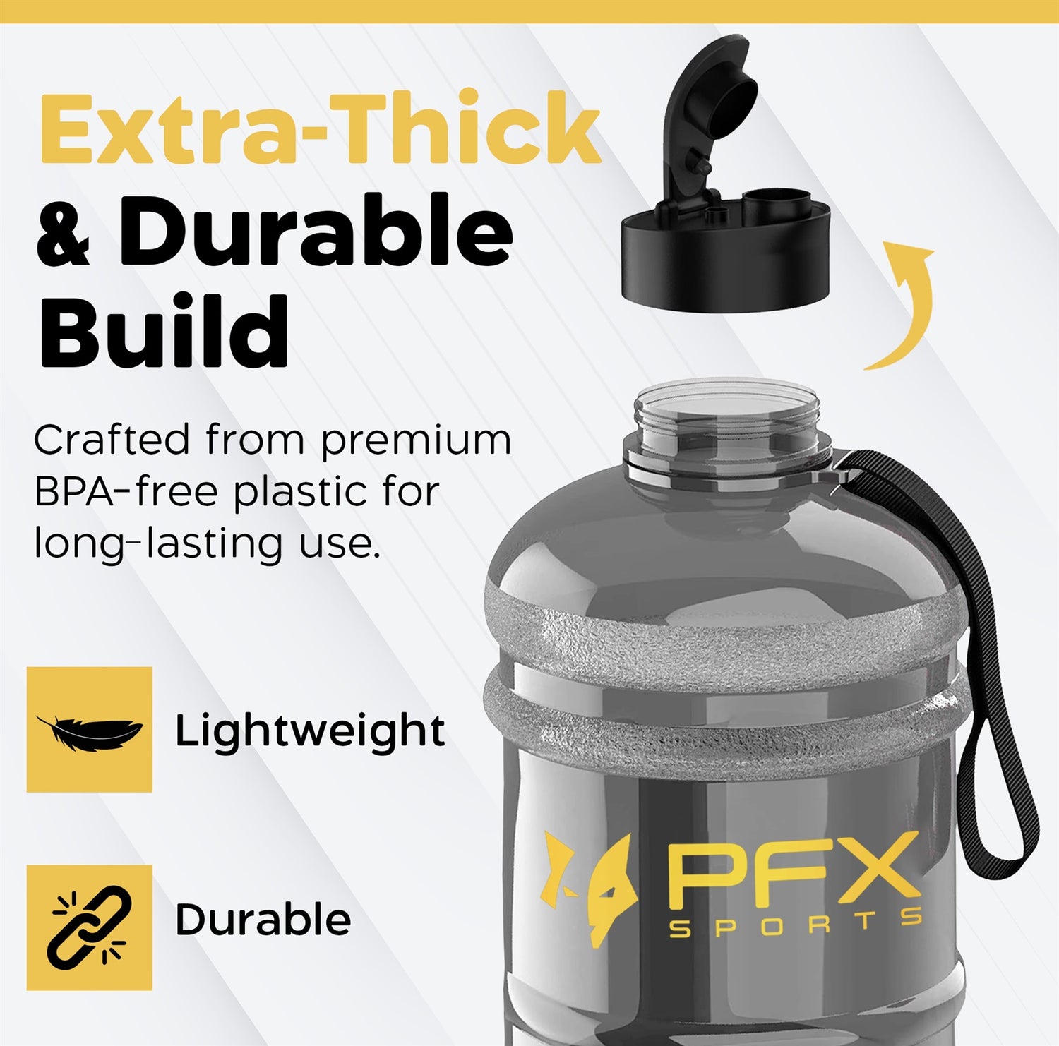 PFX Sports Large Capacity Gym Water Bottle with Leak-Proof Pop Cap & Carry Strap