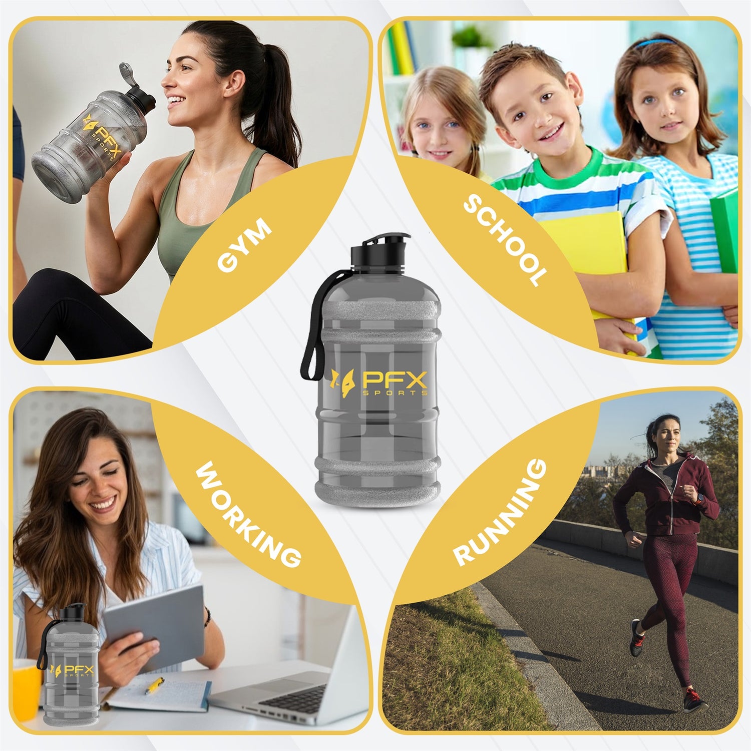 PFX Sports Large Capacity Gym Water Bottle with Leak-Proof Pop Cap & Carry Strap