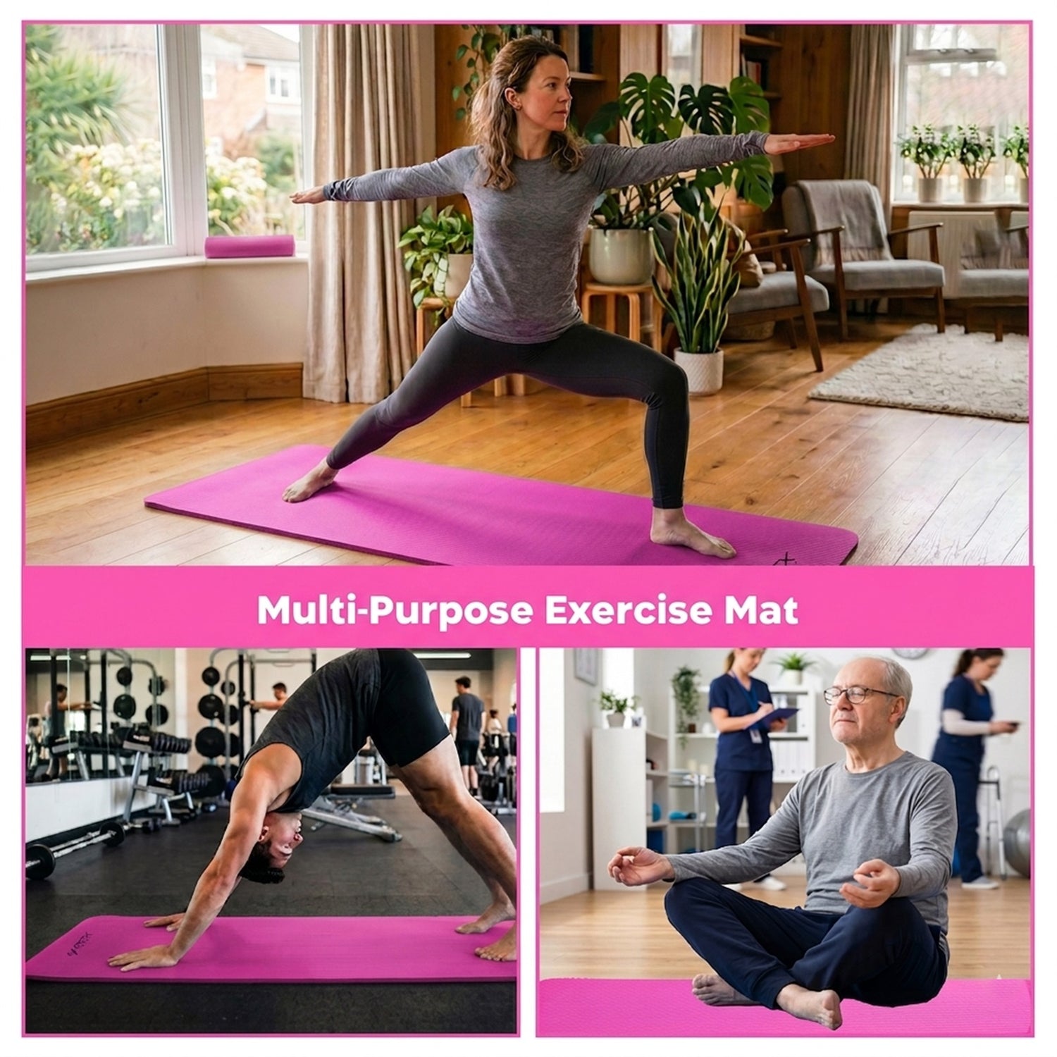 PFX Sports 1CM Thick Exercise Mat – Non-Slip NBR Yoga & Fitness Mat with Carrying Strap