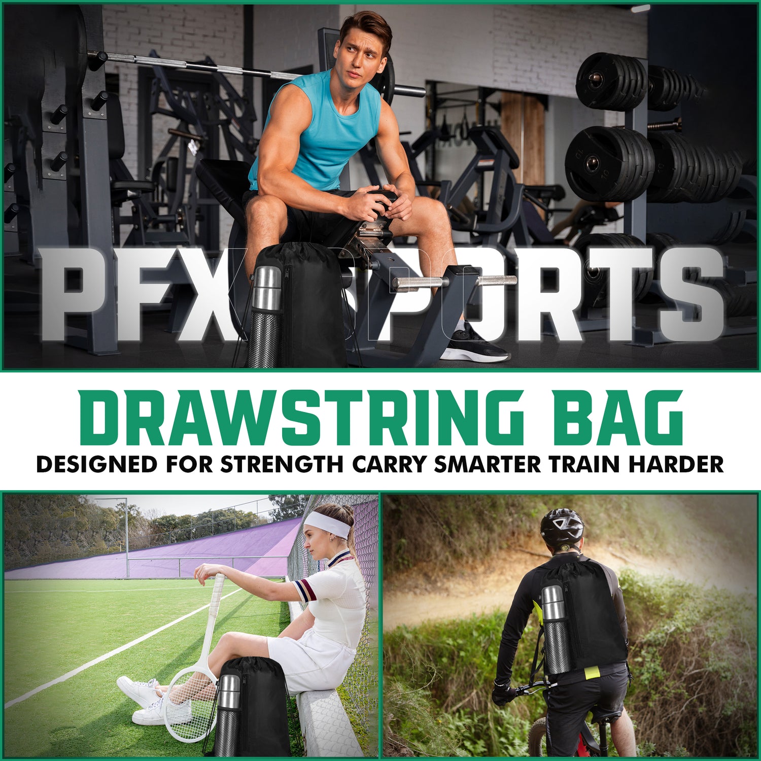 PFX Waterproof Drawstring Sports Bag with pocket