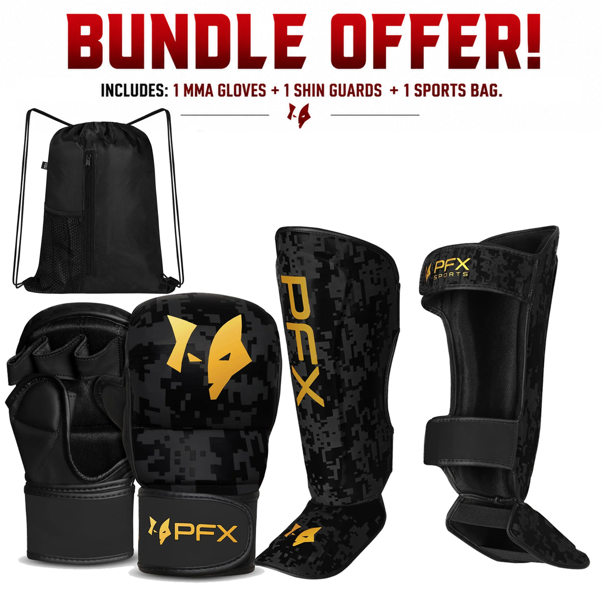 PFX Custom Combat Bundle | Sparring Gloves, Shin Guards & Sports Bag